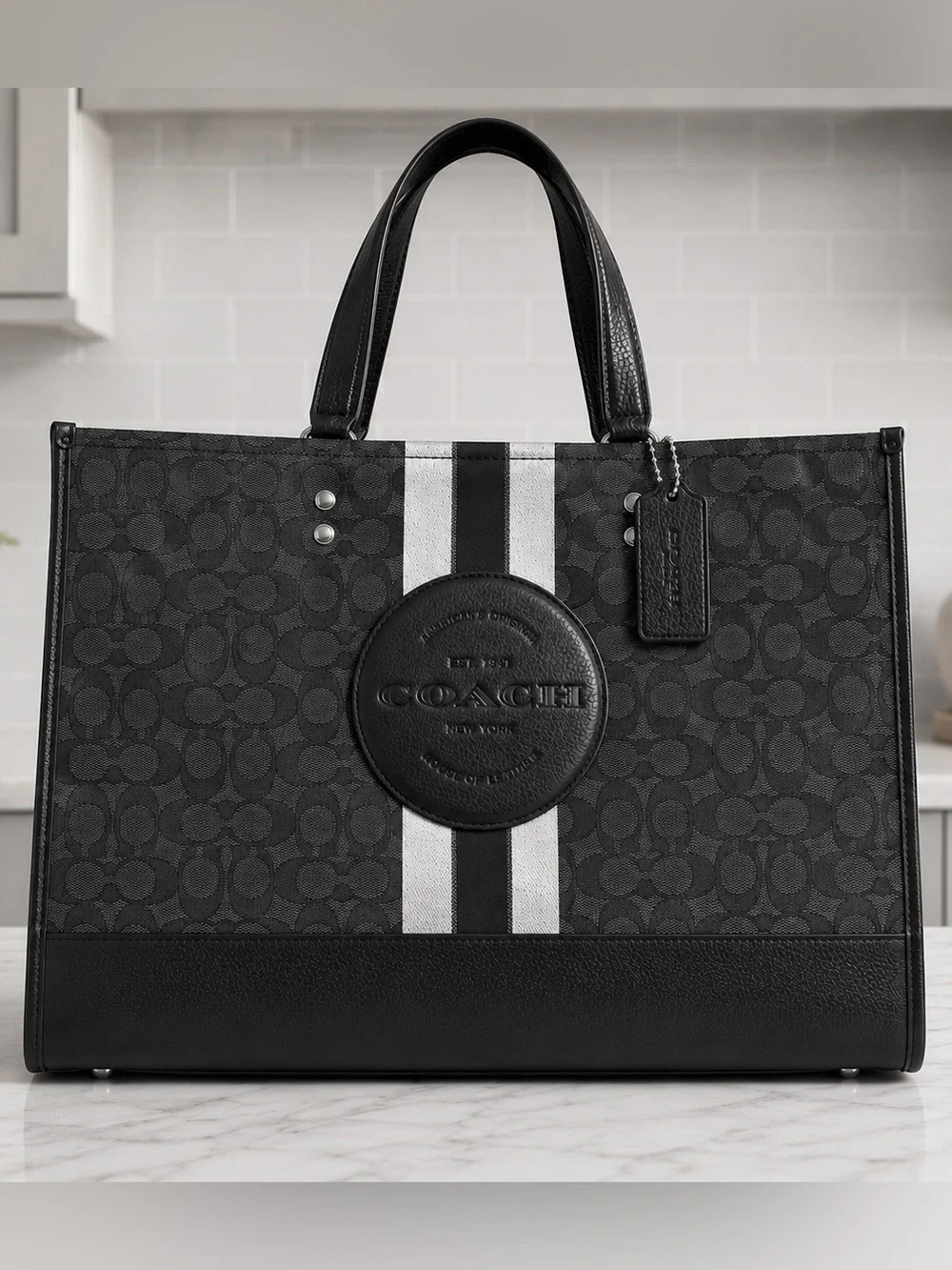 Coach Dempsey Tote 40 -XLG Signature Canvas Varsity Stripe Large Tote Crossbody